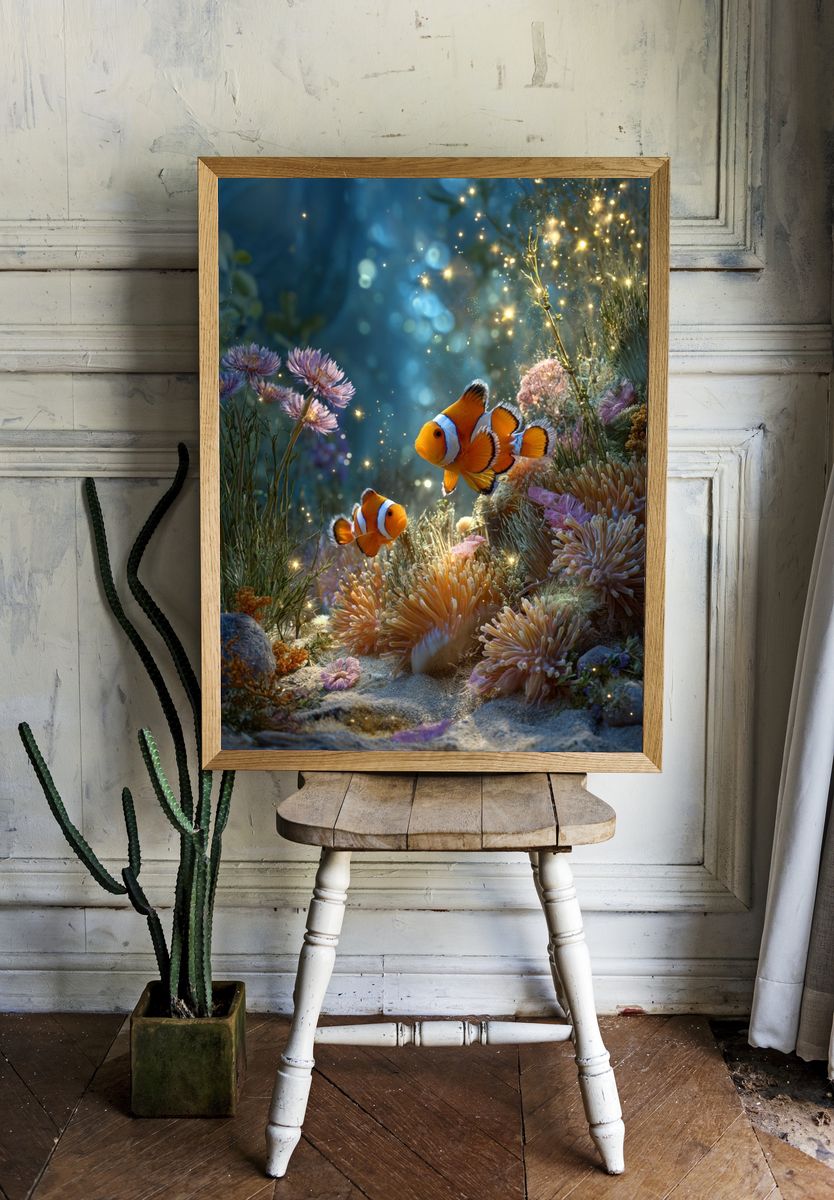 Clownfish Underwater Scene Poster room preview