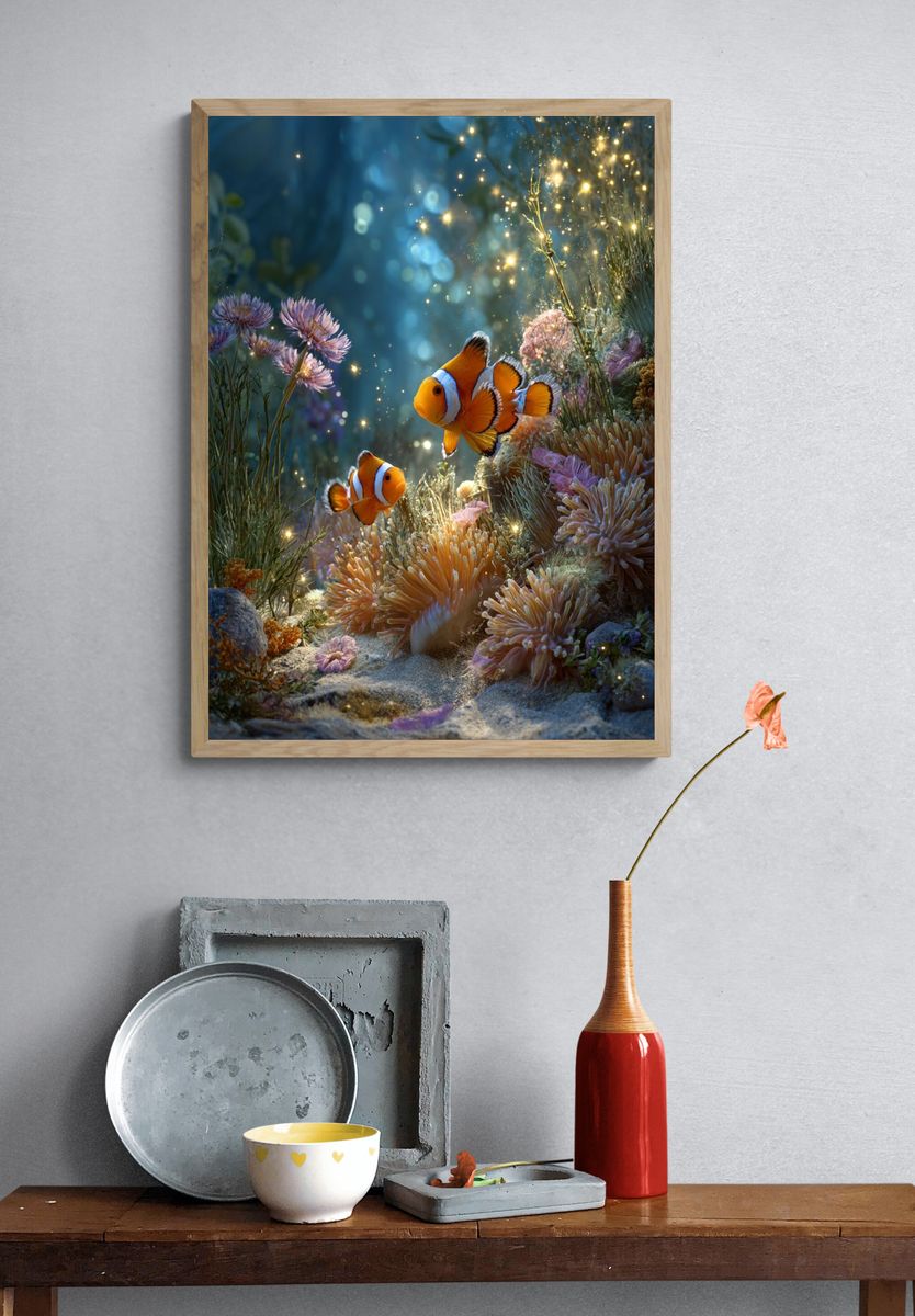 Clownfish Underwater Scene Poster. — room view 3