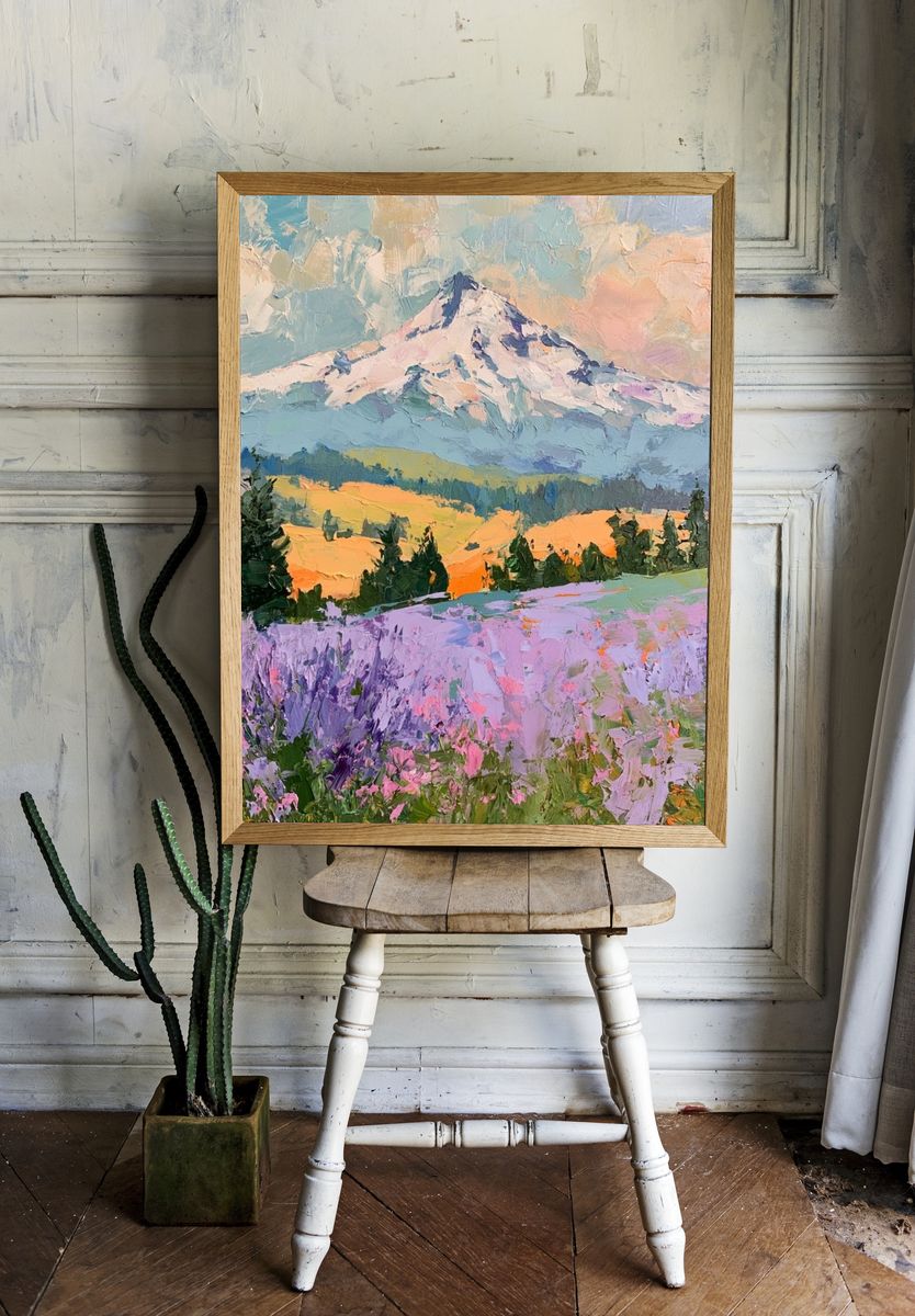 Pastel Mountain Meadow Print. — room view 1