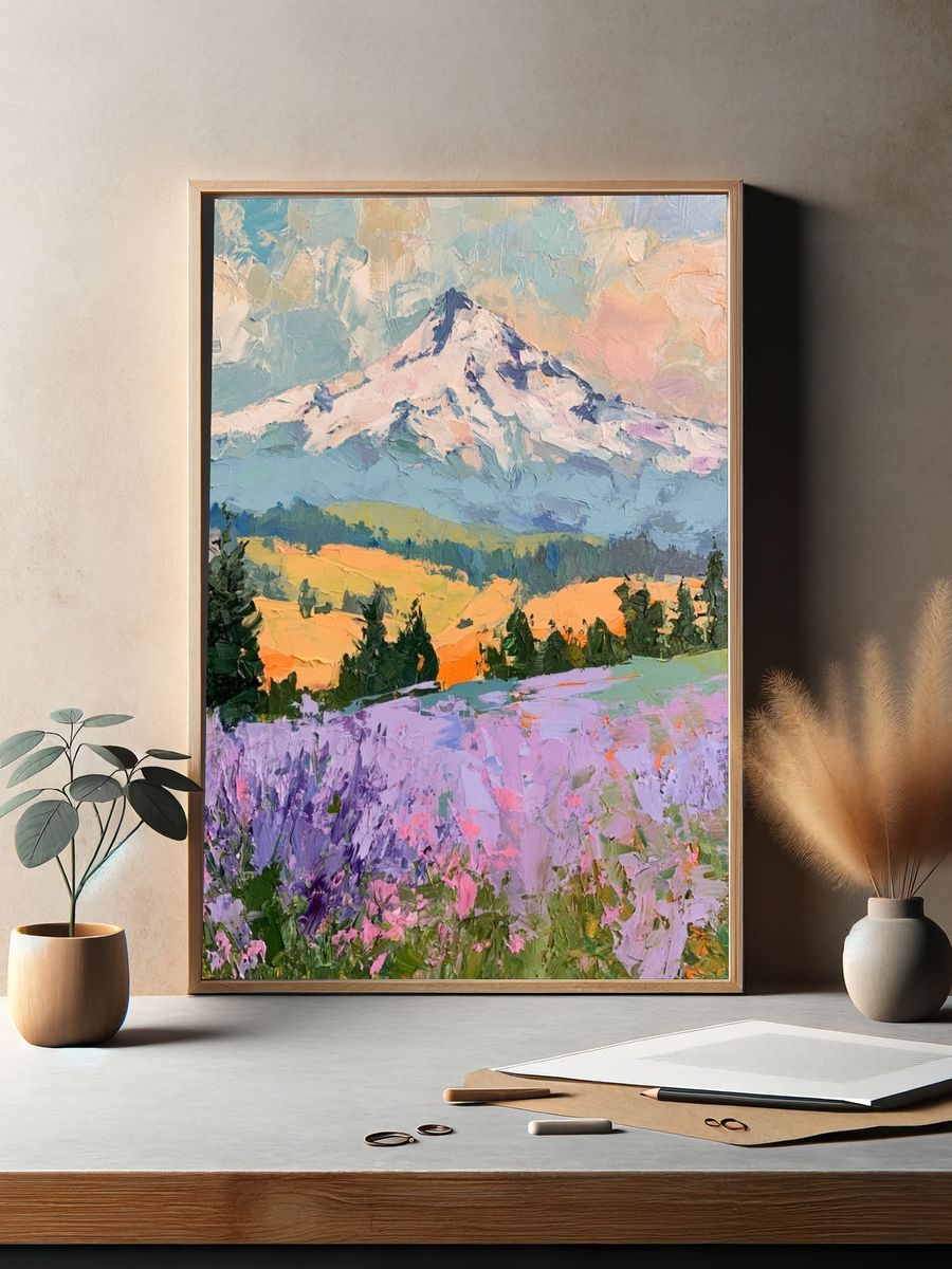 Pastel Mountain Meadow Print. — room view 2
