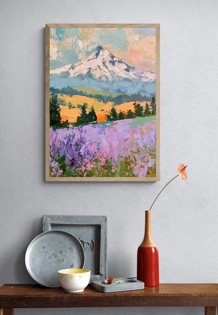 Pastel Mountain Meadow Print. — room view 3