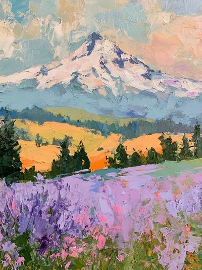 Pastel Mountain Meadow Print. poster