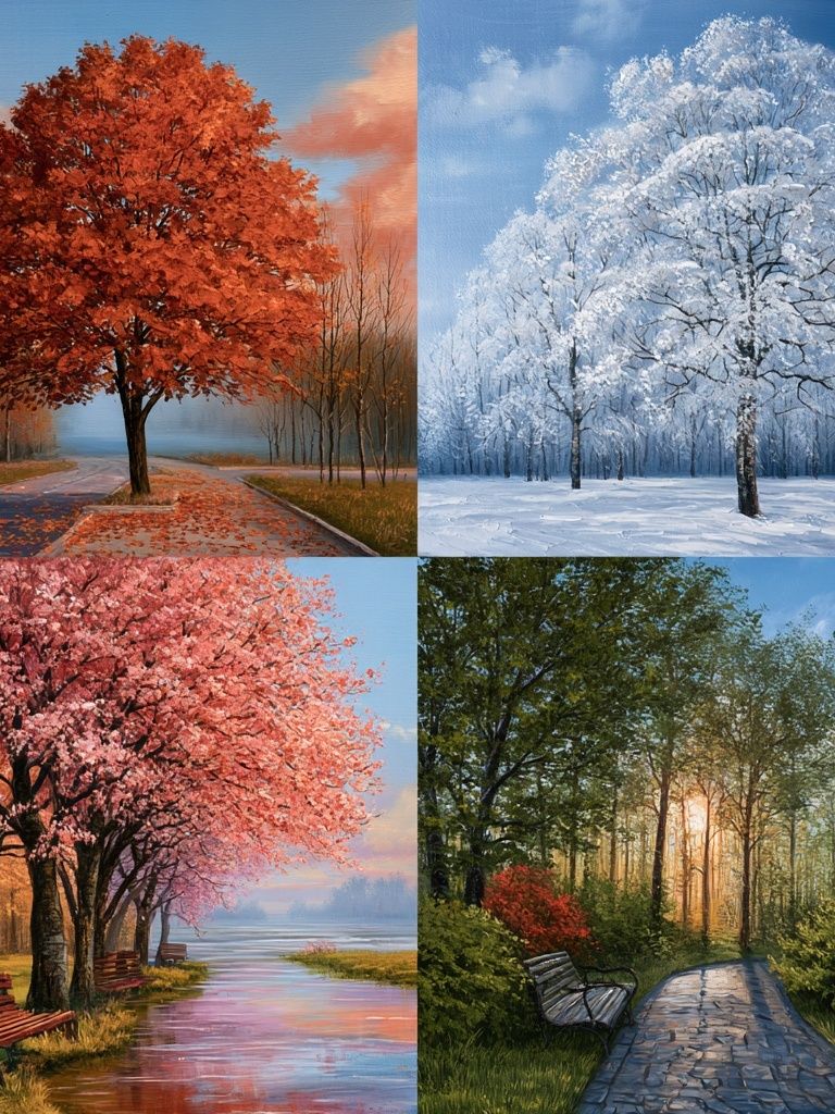 Four Seasons Tree Landscape Print. poster — nature art