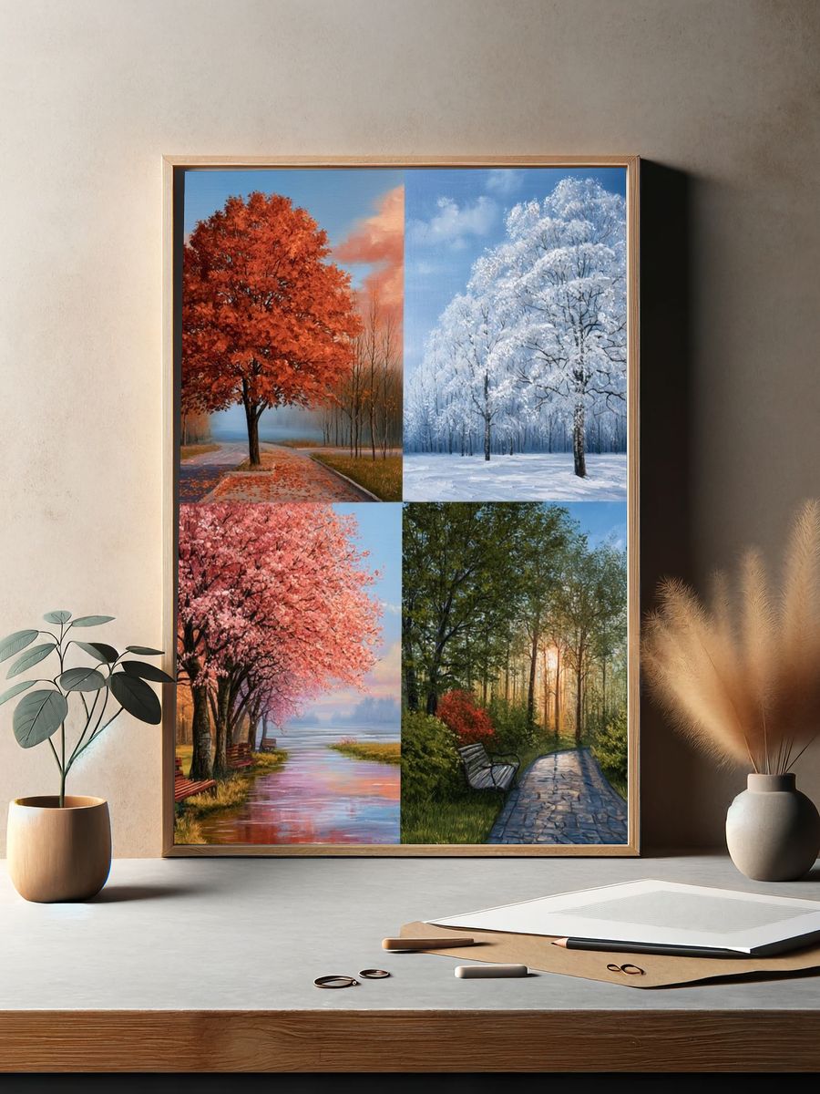 Four Seasons Tree Landscape Print. — room view 2