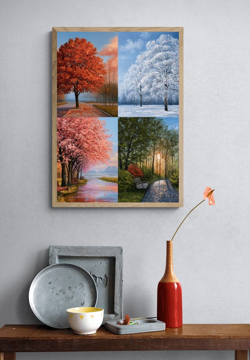 Four Seasons Tree Landscape Print. — room view 3