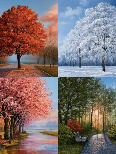 Four Seasons Tree Landscape Print. poster