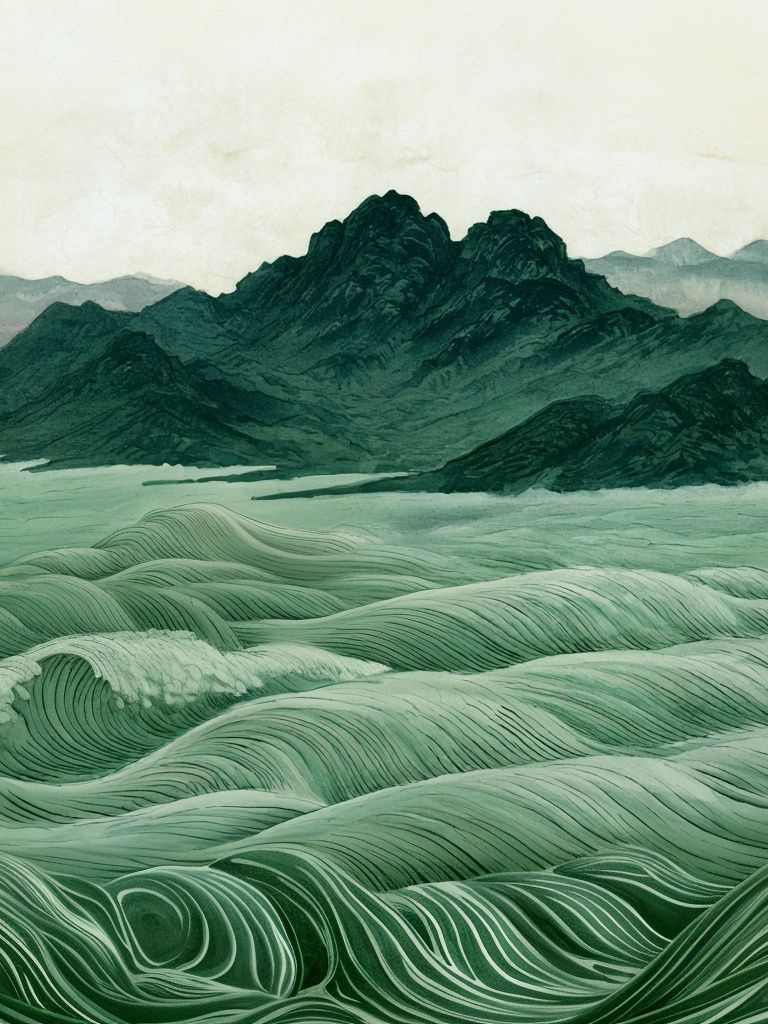 Emerald Mountain Waves Print. poster detail