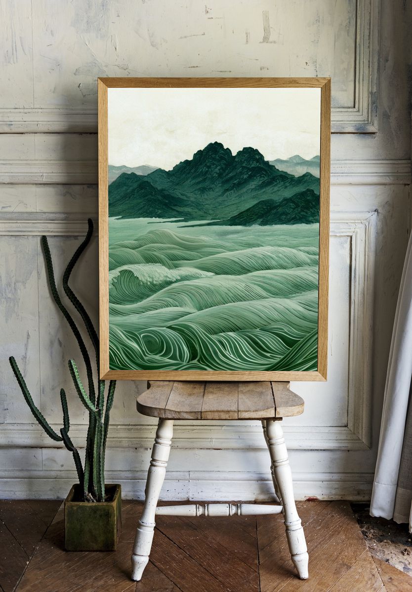 Emerald Mountain Waves Print. room preview