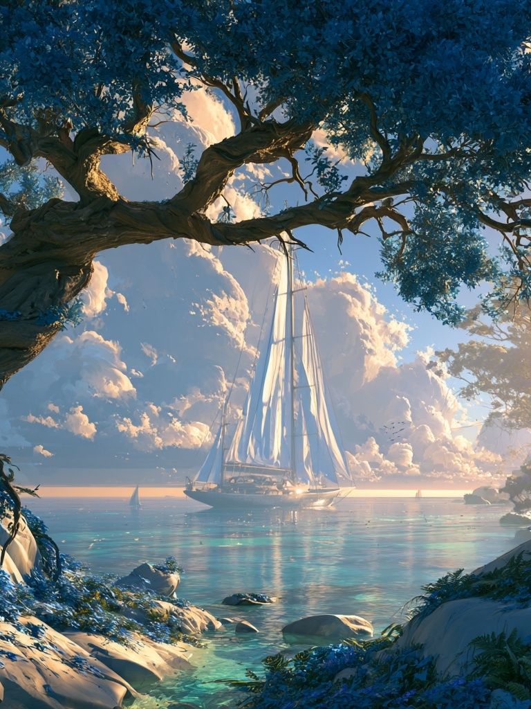 Sailboat at Sunset Landscape Print. poster — nature art