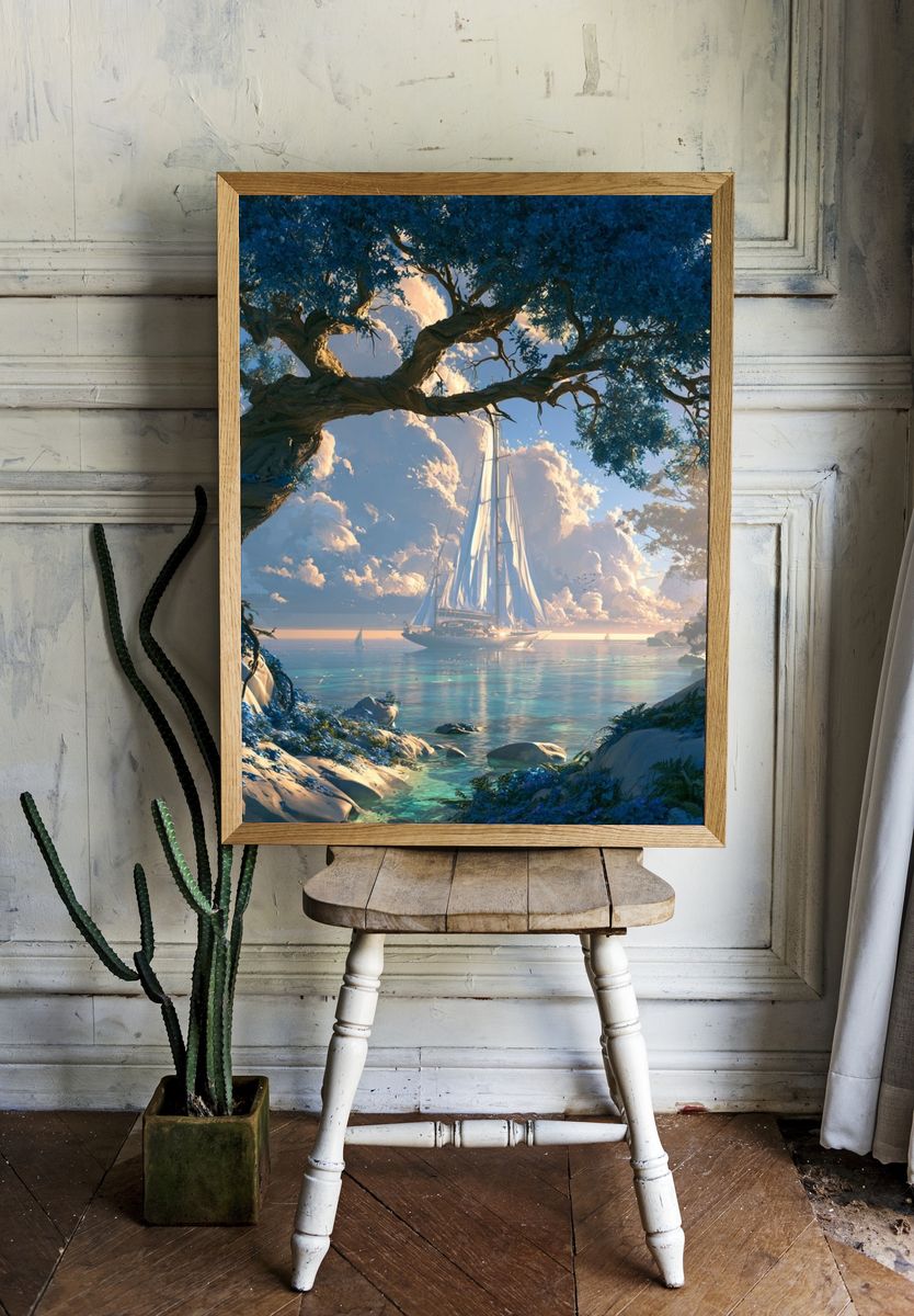 Sailboat at Sunset Landscape Print. — room view 1