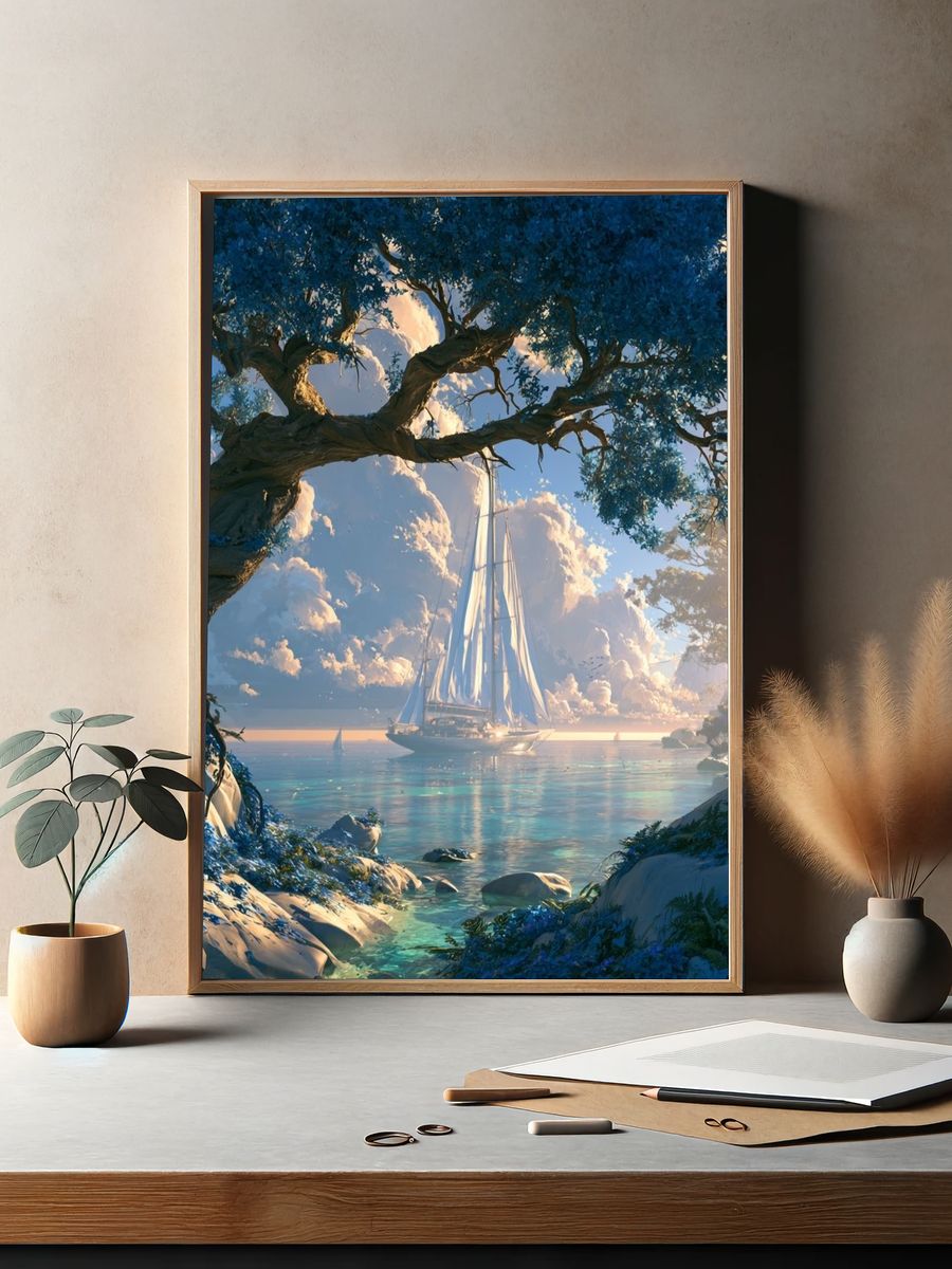 Sailboat at Sunset Landscape Print. — room view 2