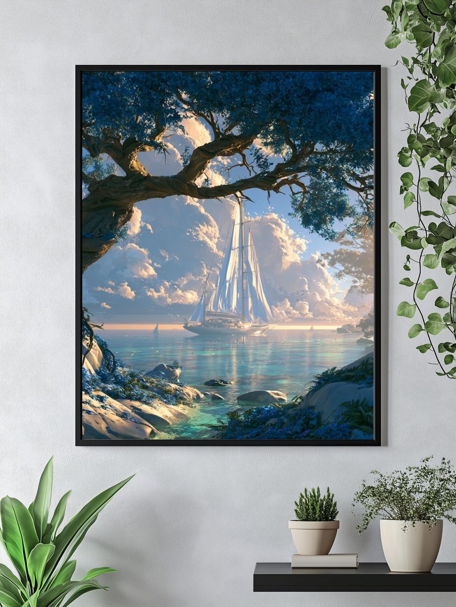 Sailboat at Sunset Landscape Print. — room view 4