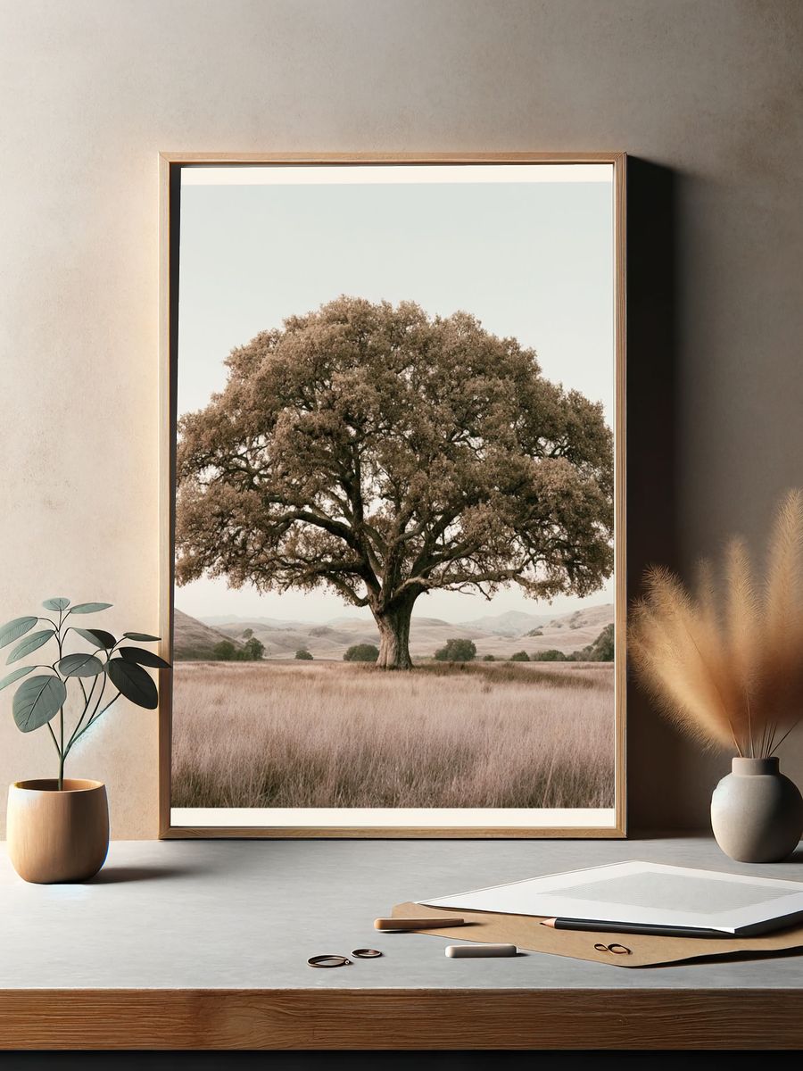Solitary Oak in Meadow Photography Poster. — room view 2