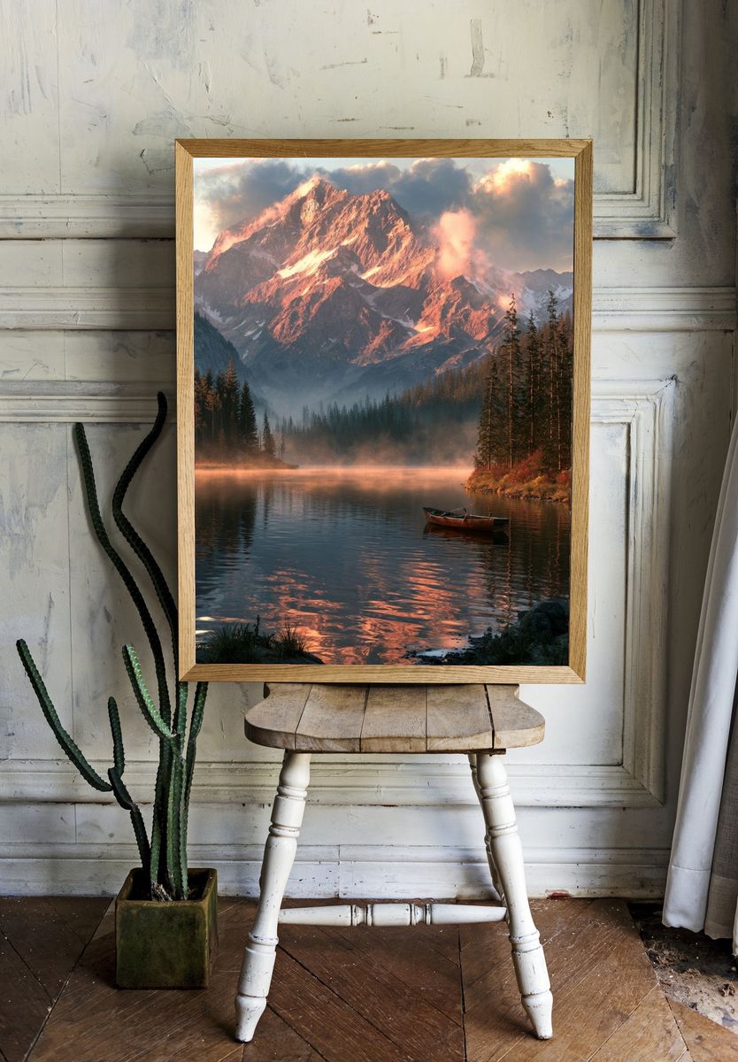Alpine Lake Sunrise Photography Poster. — room view 1