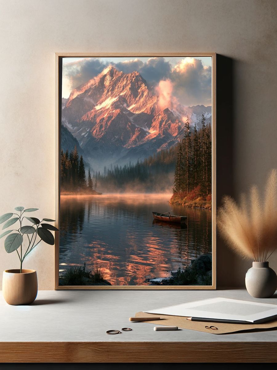 Alpine Lake Sunrise Photography Poster. — room view 2