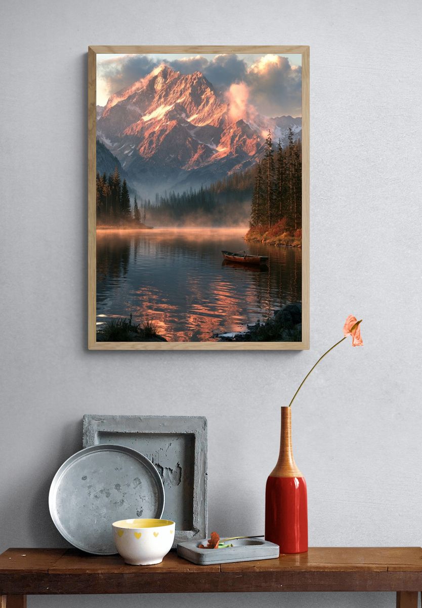 Alpine Lake Sunrise Photography Poster. — room view 3
