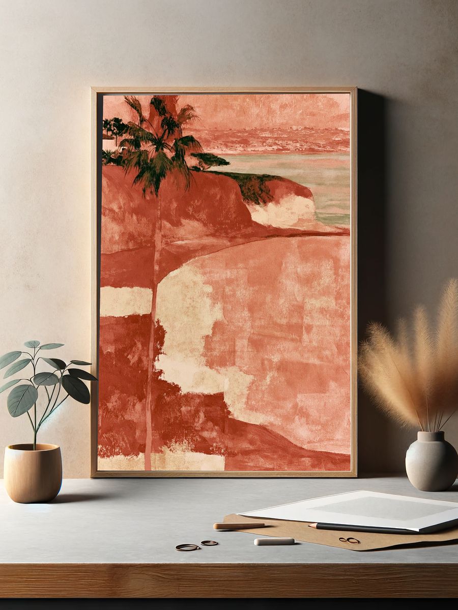 Coastal Cliff Palm Watercolor Print. — room view 2