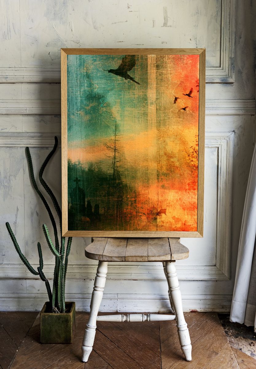 Autumn Forest Silhouettes Print. room preview