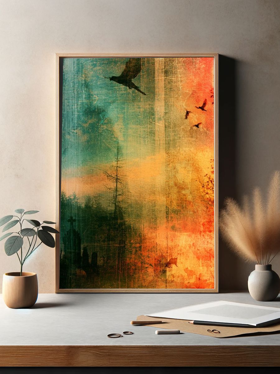 Autumn Forest Silhouettes Print. — room view 2