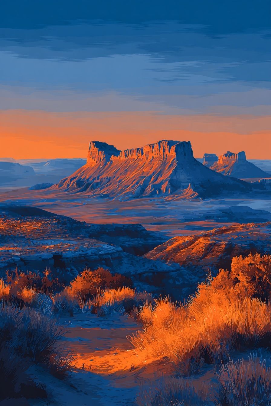 Desert Mesa Sunset Illustration Poster. poster — nature art