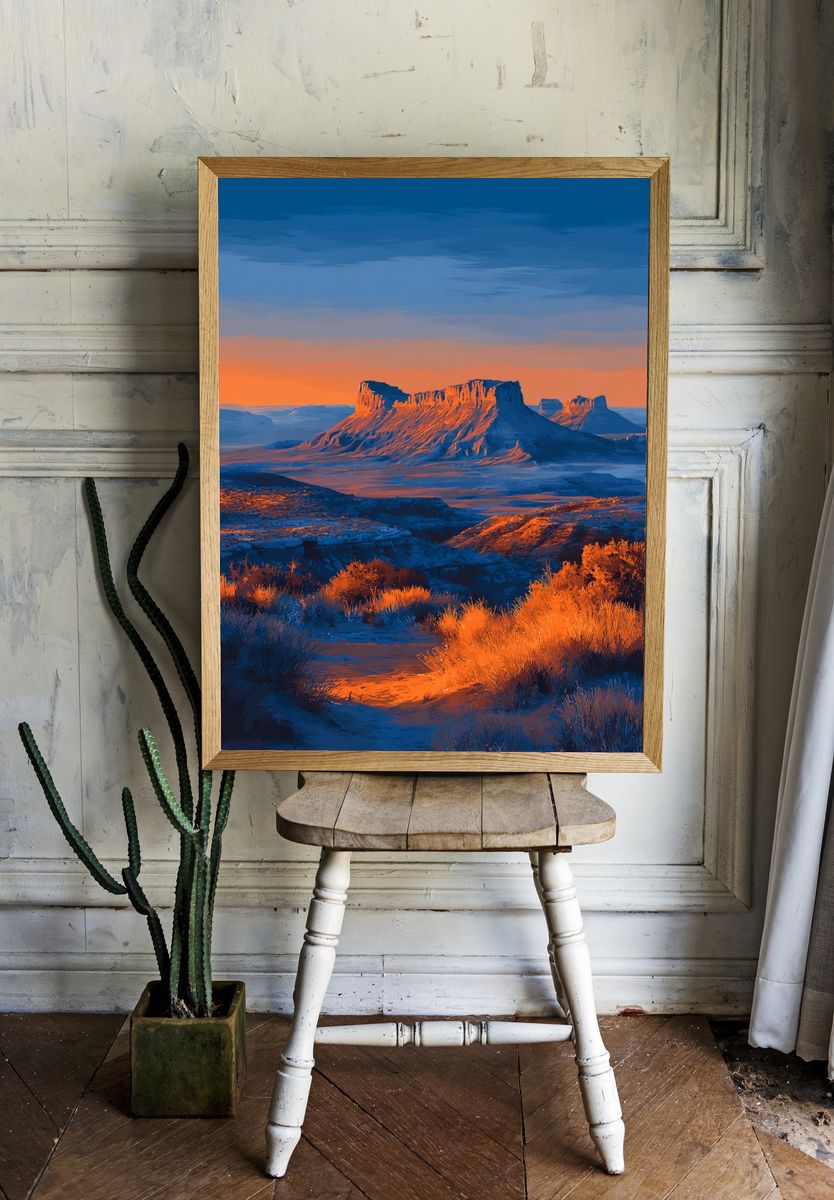 Desert Mesa Sunset Illustration Poster. — room view 1