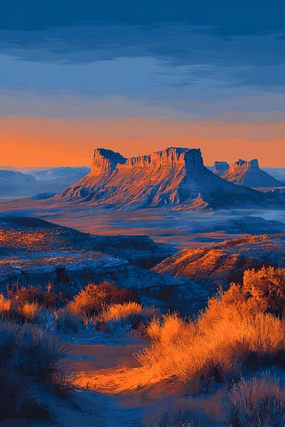Desert Mesa Sunset Illustration Poster. poster