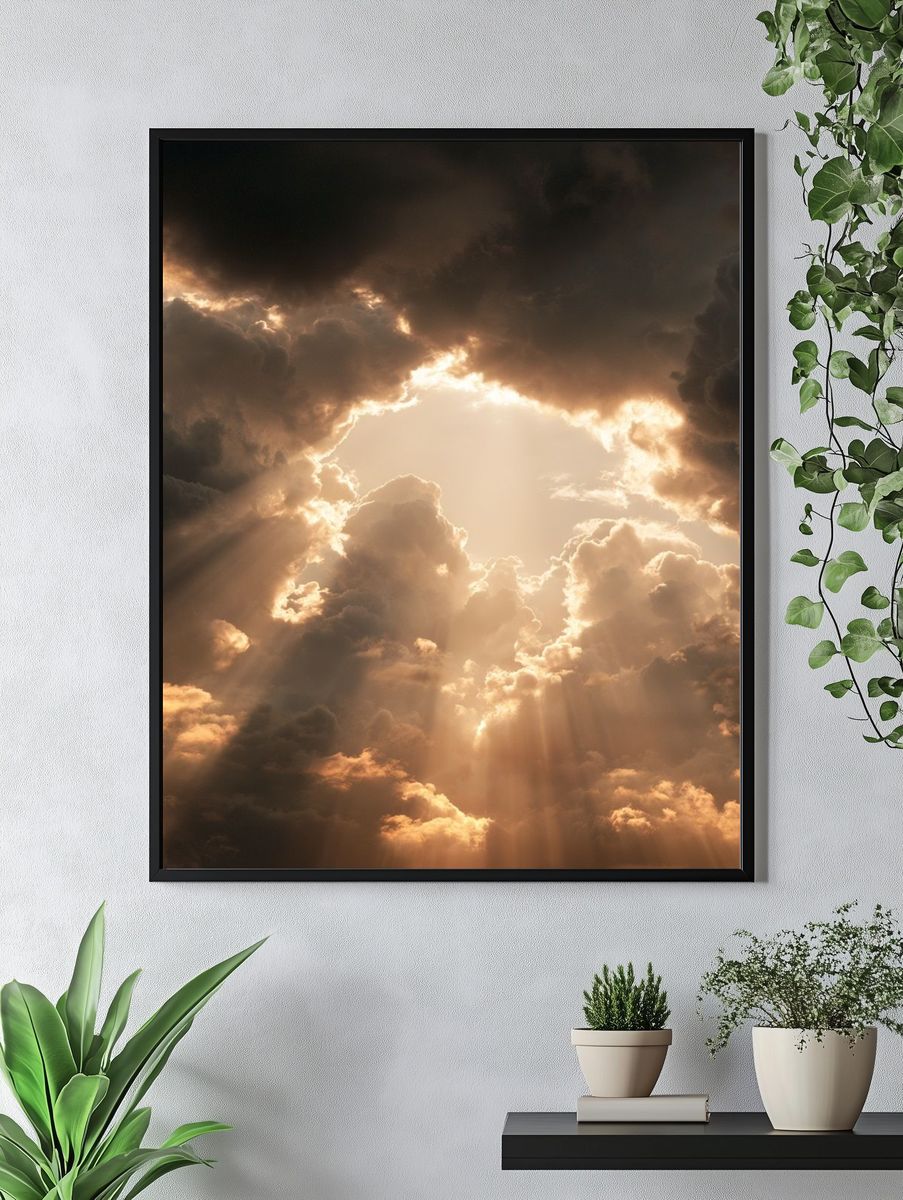 Golden Sun Rays Through Clouds Poster. — room view 4