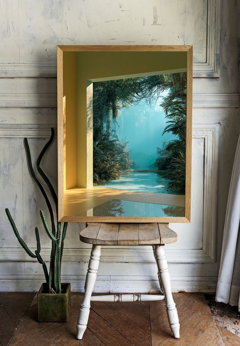 Tropical Jungle Lagoon Print. room preview