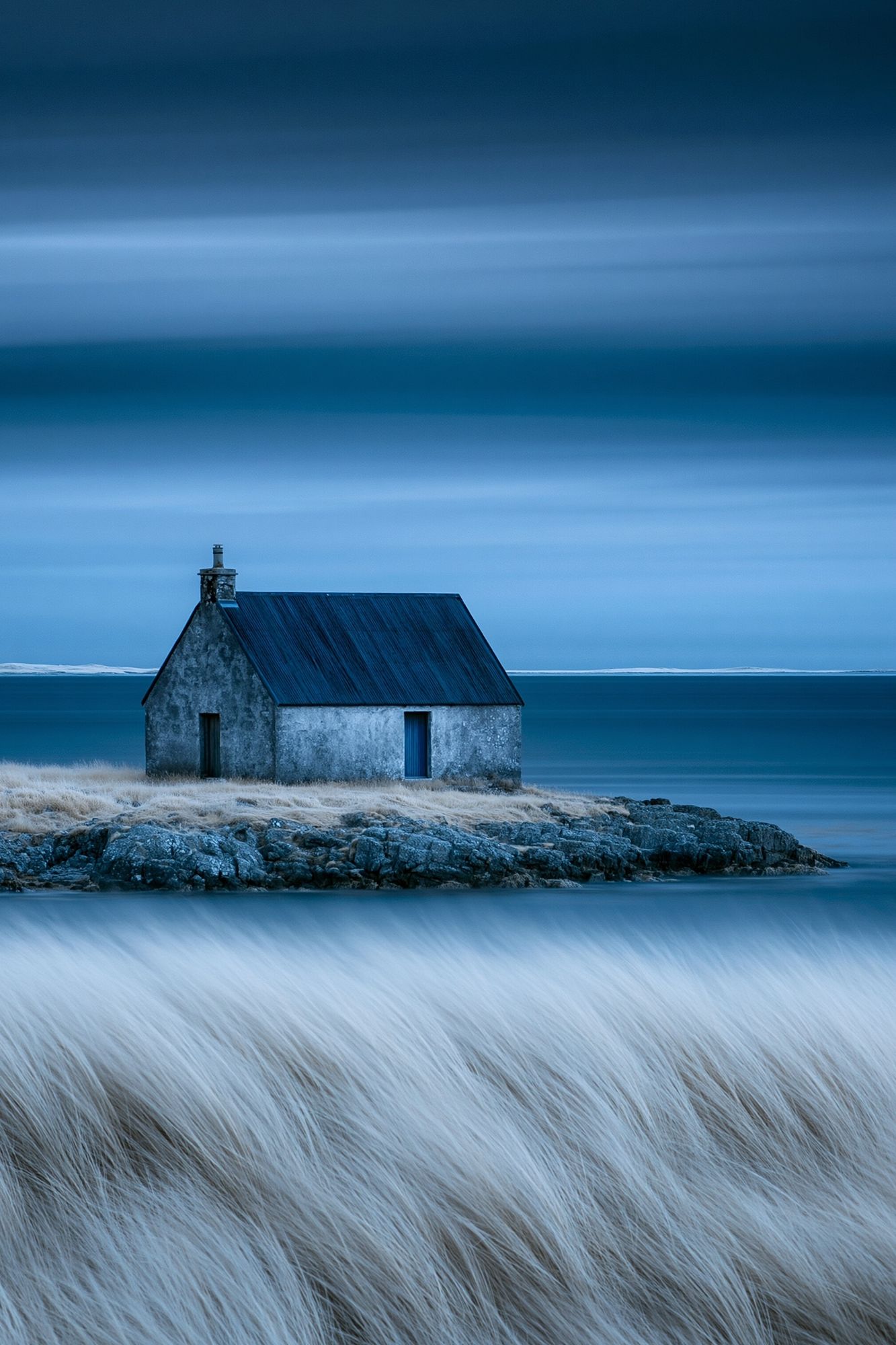 Seaside Cottage at Dusk Print. poster — nature art