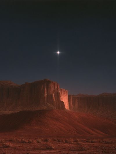 Desert Moonlit Mesa Print. poster