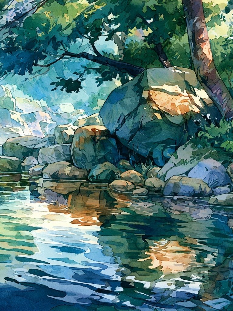 Forest Stream Watercolor Poster. poster detail