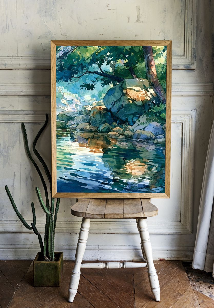 Forest Stream Watercolor Poster. — room view 1