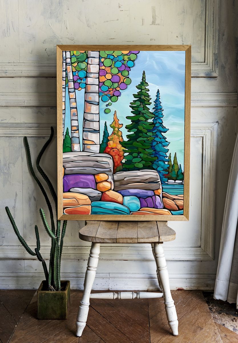 Colorful Forest Landscape Print. — room view 1