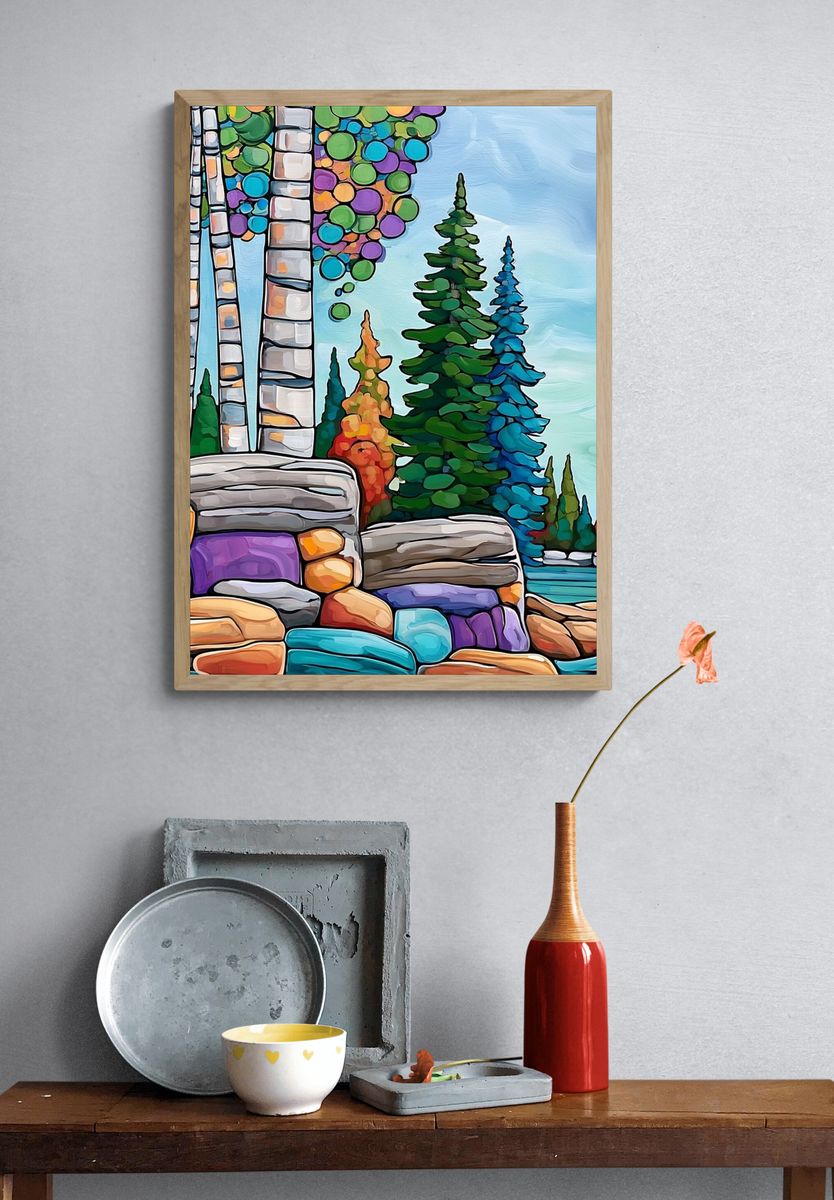 Colorful Forest Landscape Print. — room view 3