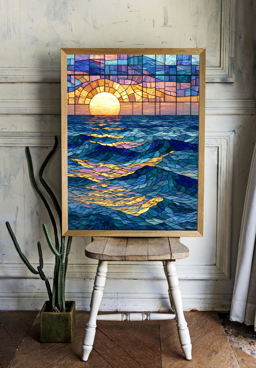 Stained Glass Ocean Sunset Poster. room preview