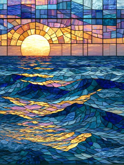 Stained Glass Ocean Sunset Poster. poster