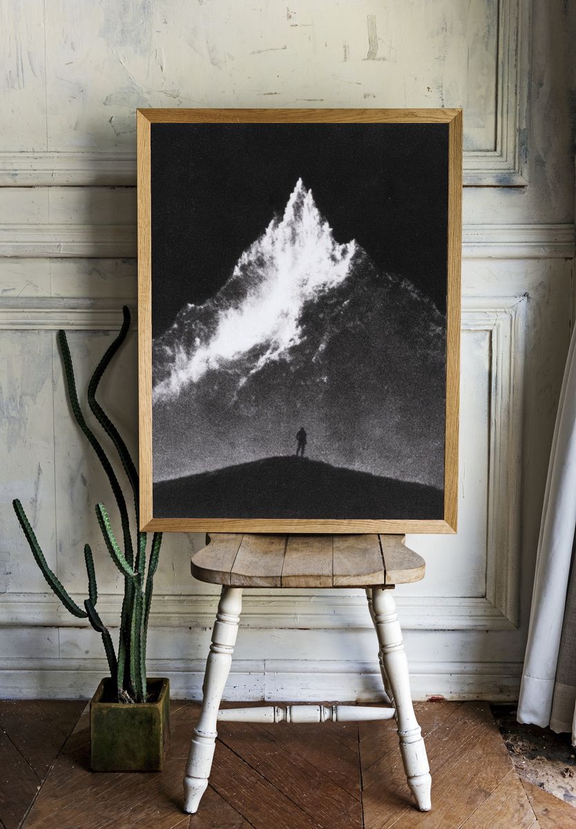Moonlit Mountain Silhouette Print. — room view 1