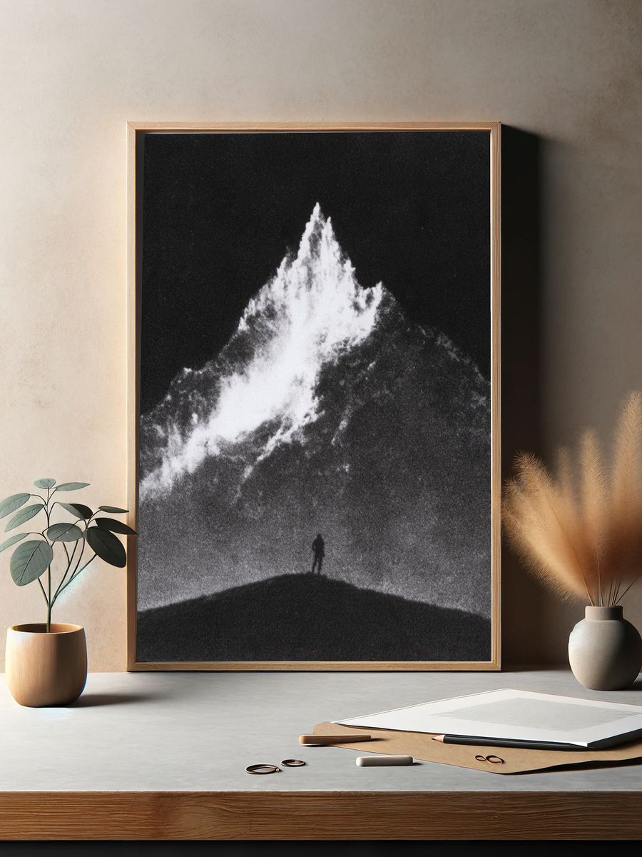 Moonlit Mountain Silhouette Print. — room view 2