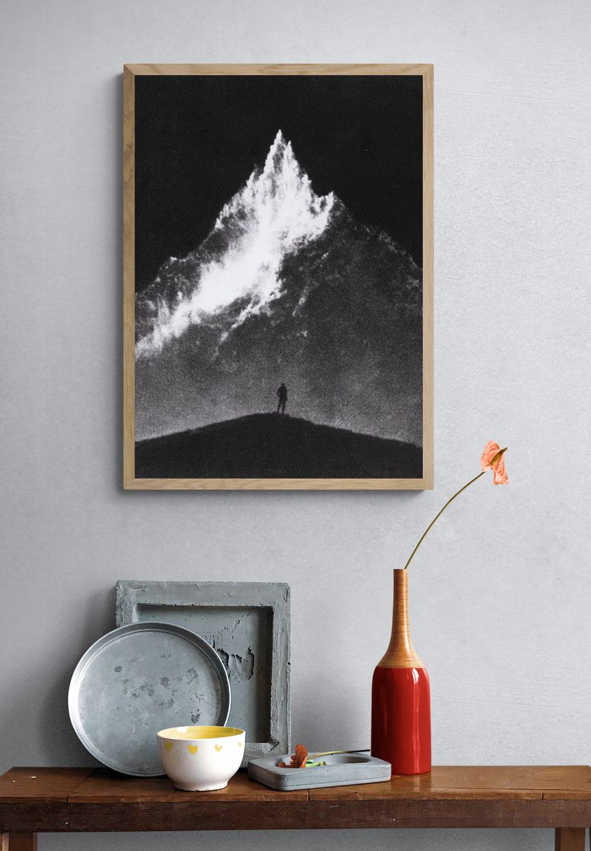 Moonlit Mountain Silhouette Print. — room view 3