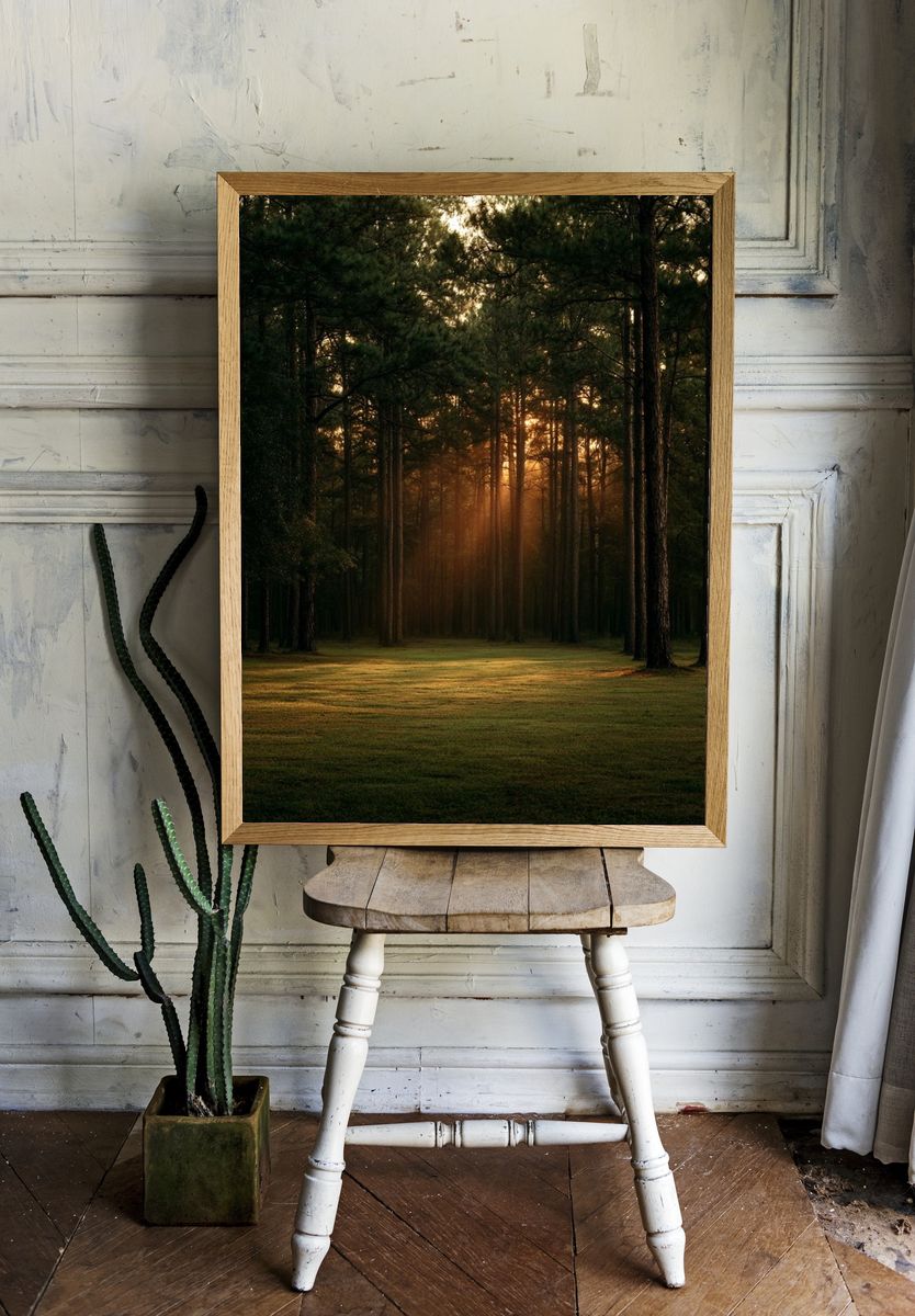 Sunlit Pine Forest Poster. — room view 1