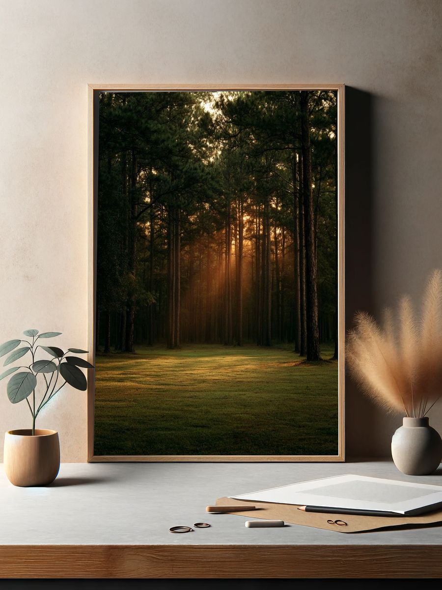 Sunlit Pine Forest Poster. — room view 2