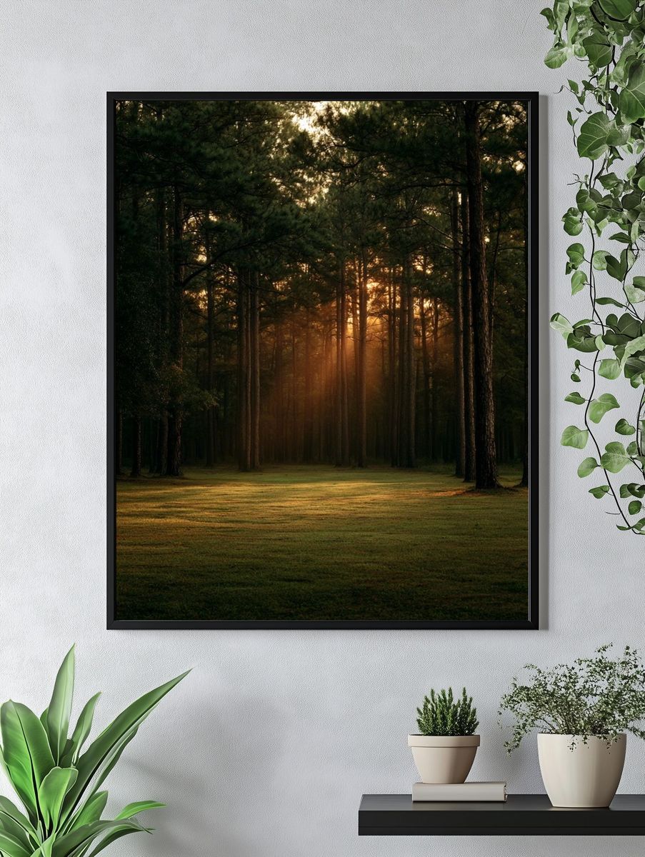 Sunlit Pine Forest Poster. — room view 4