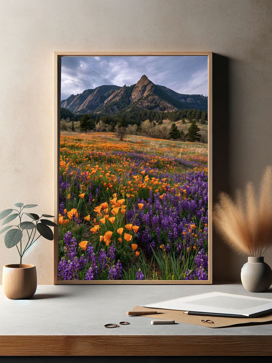 Wildflower Meadow Mountain Landscape Poster. — room view 2