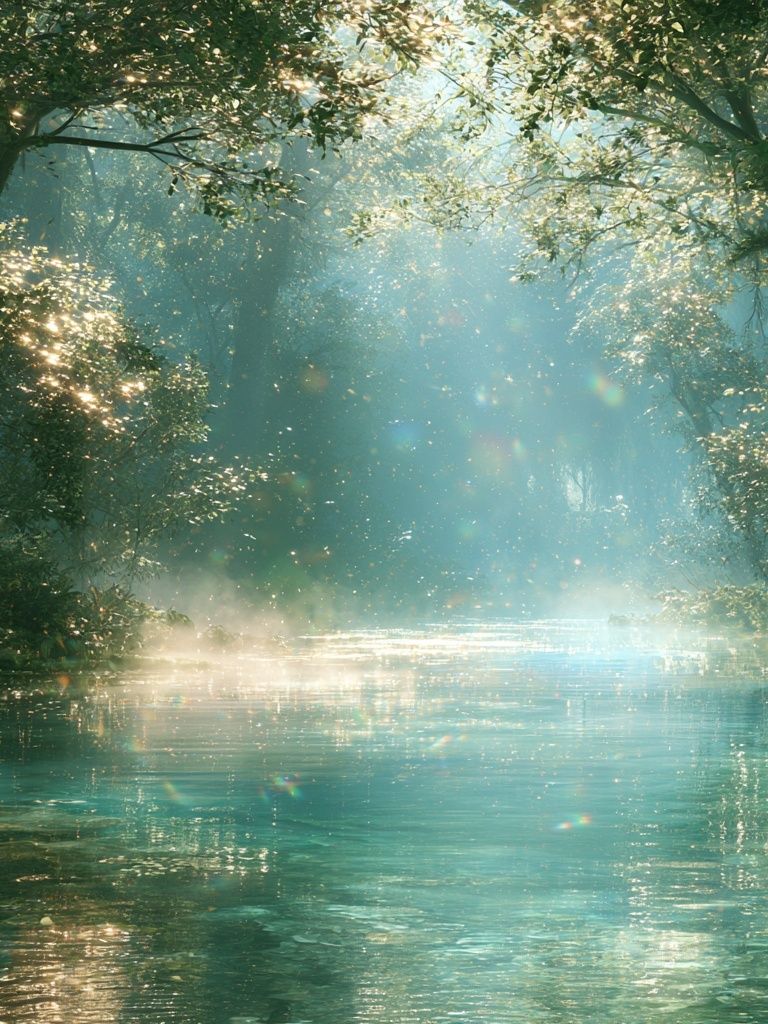 Sunlit Forest River Poster. poster — nature art