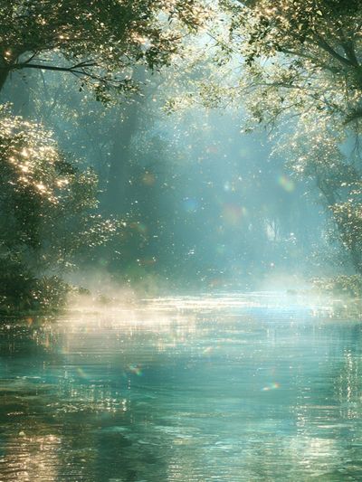 Sunlit Forest River Poster.