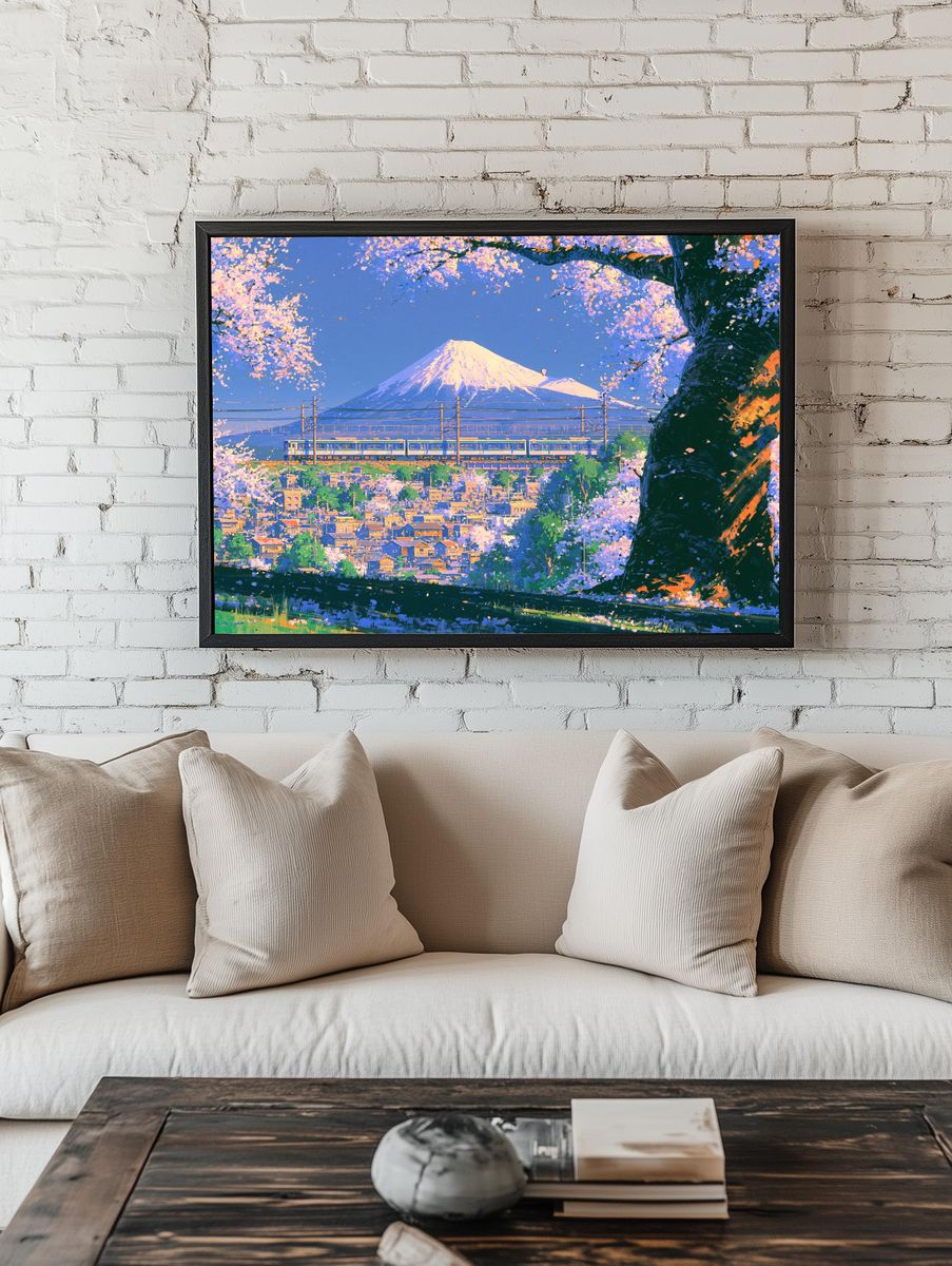 Mount Fuji Cherry Blossom Print. — room view 1