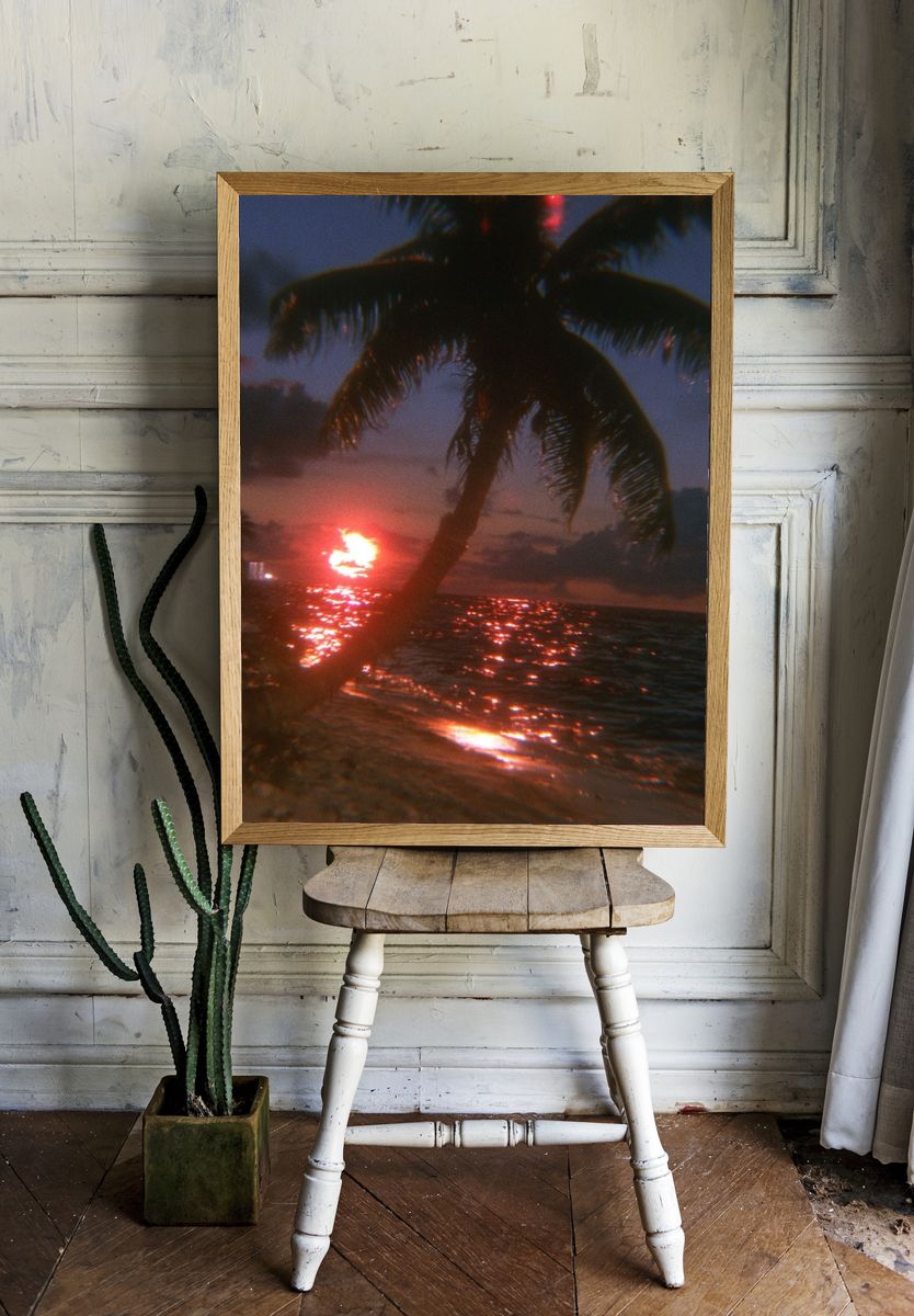 Neon Palm Sunset Poster. — room view 1