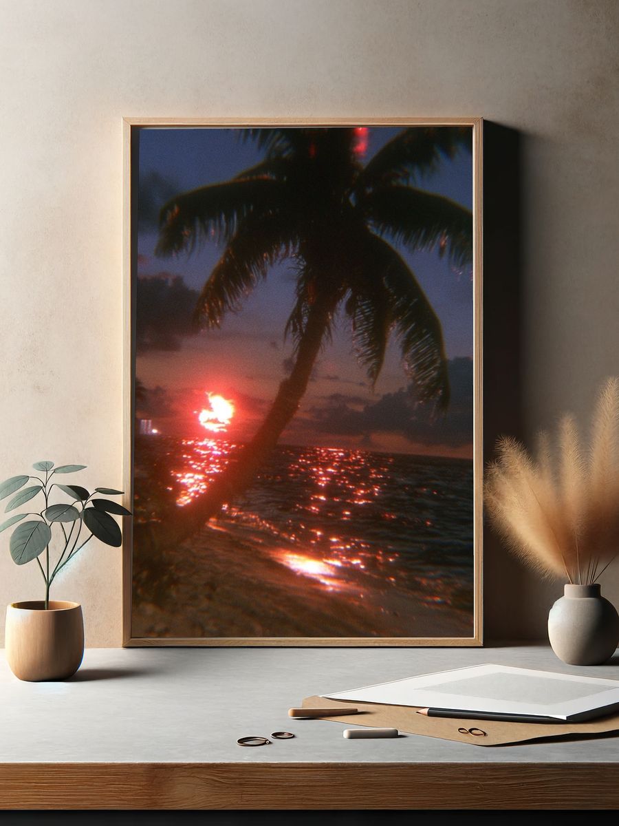 Neon Palm Sunset Poster. — room view 2