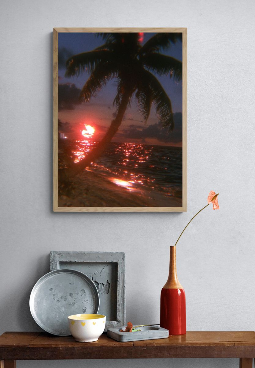 Neon Palm Sunset Poster. — room view 3