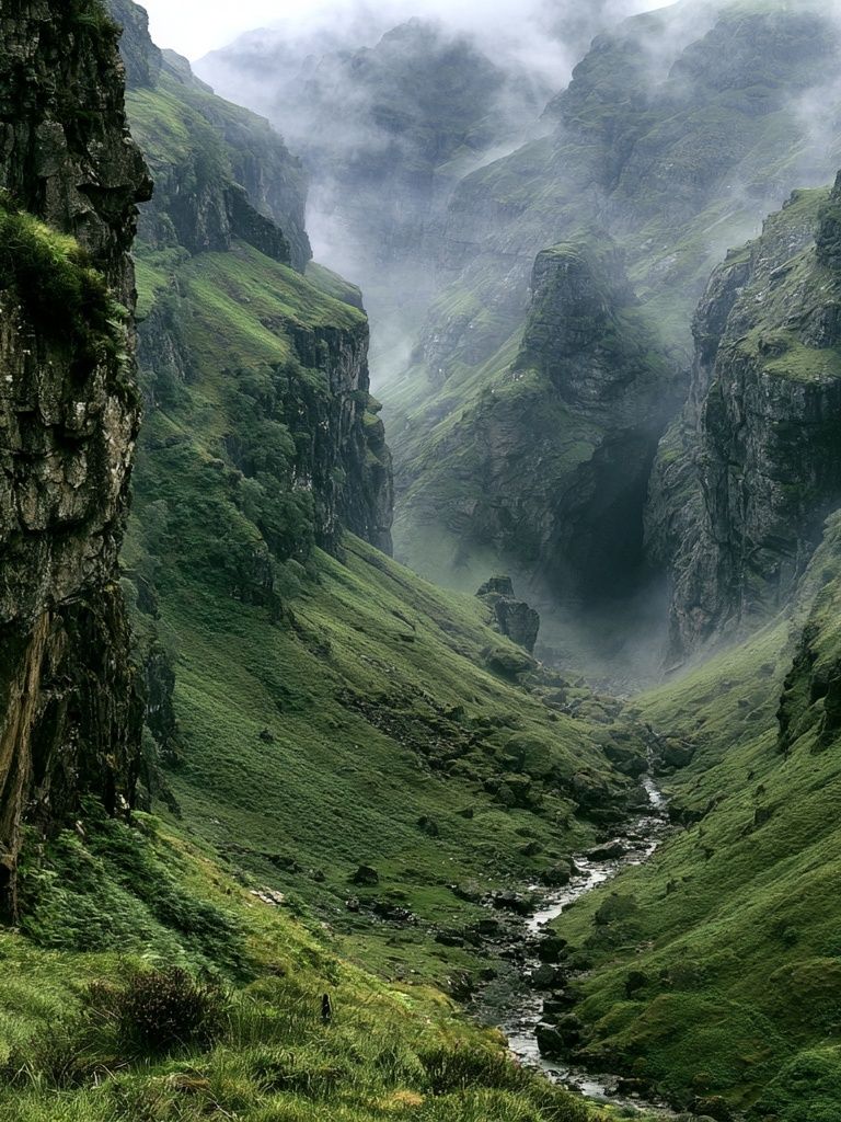 Misty Green Canyon Landscape Poster. poster — nature art